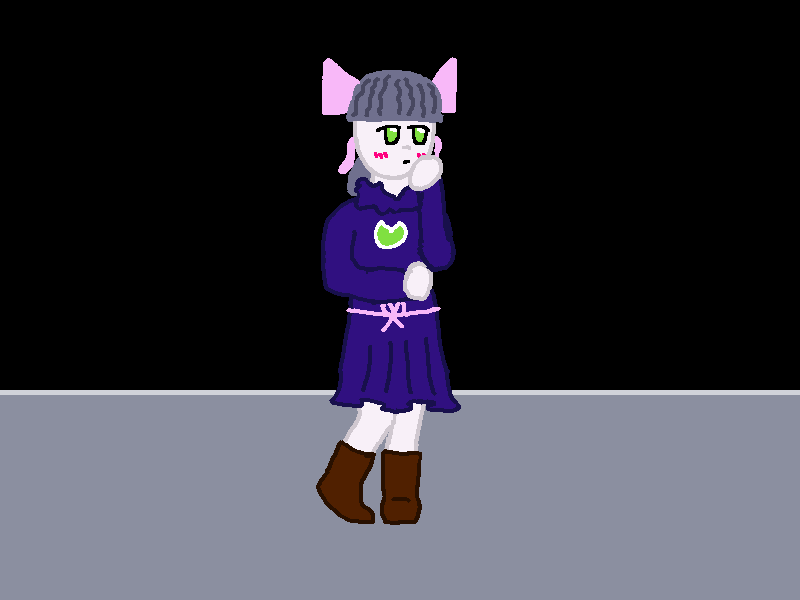 The robot sheepishly looks at the ground, blushing.