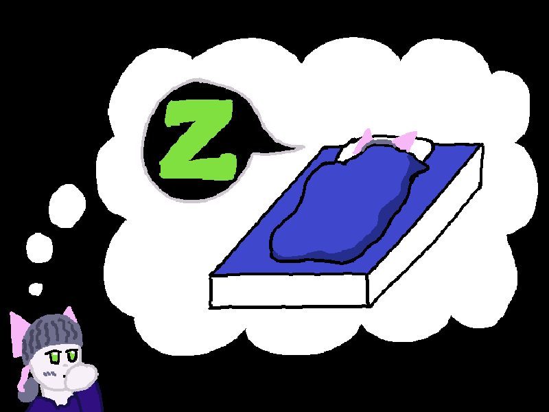 The robot imagines herself sleeping in a bed.