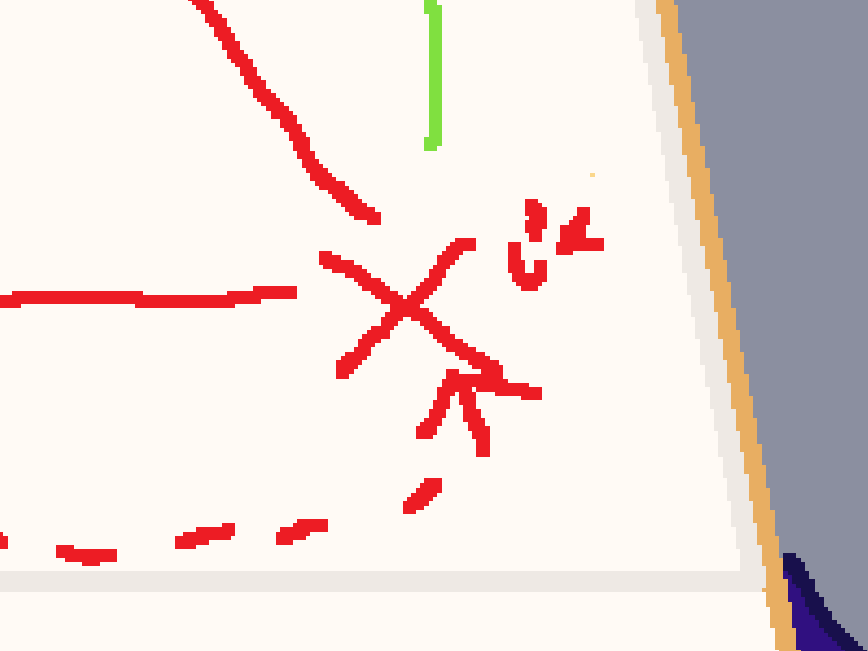 A close-up on the scrapbook map, showing an X.