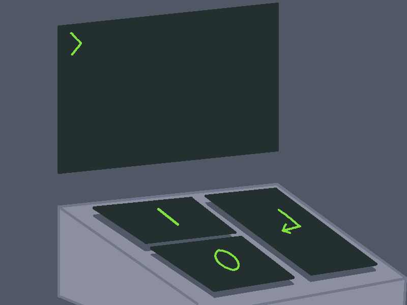 A look at the panel attached to the wall. It has 2 small buttons and one large button.