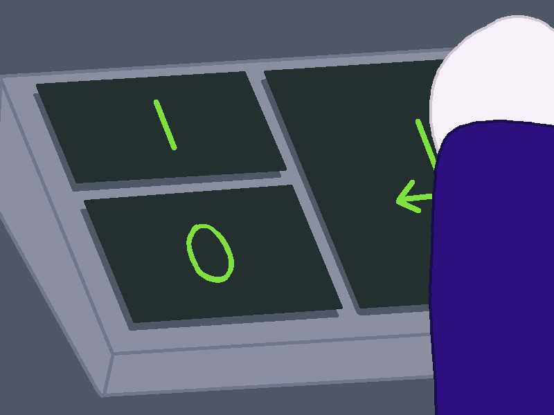 The robot presses buttons on the text entry console.