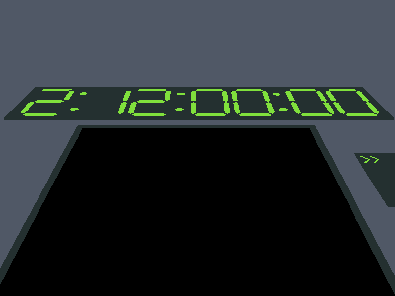 The clock above the door, still reading 2:12:00:00