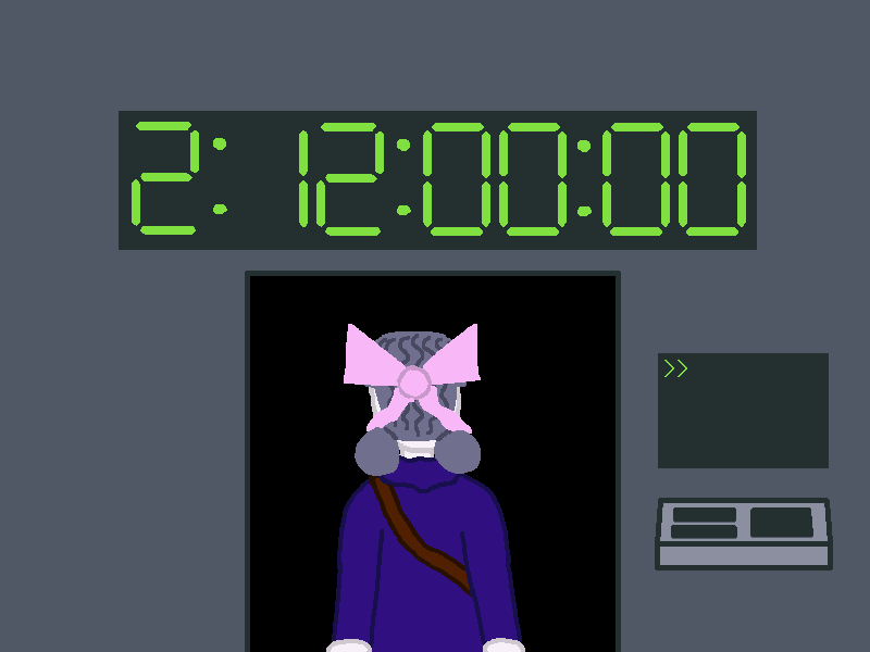 The robot stands in front of the open door.